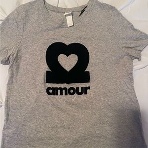 H&M Gray Short Sleeve Tee with Black Heart Design